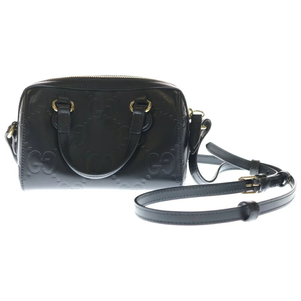 GUCCI GG Super Handbag Leather Shoulder Bag Black